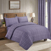 Duvet Covers, purple duvet covers, purple check print duvet covers, single duvet covers, double duvet covers, king size duvet covers, microfiber duvet covers sets, Microfiber bedding sets, 3Pcs Duvet Covers set,